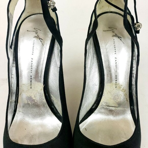 Giuseppe Zanotti Black Satin Dress Heels Lace Up Heel Rhinestone Ball Accent 37 - Picture 10 of 12